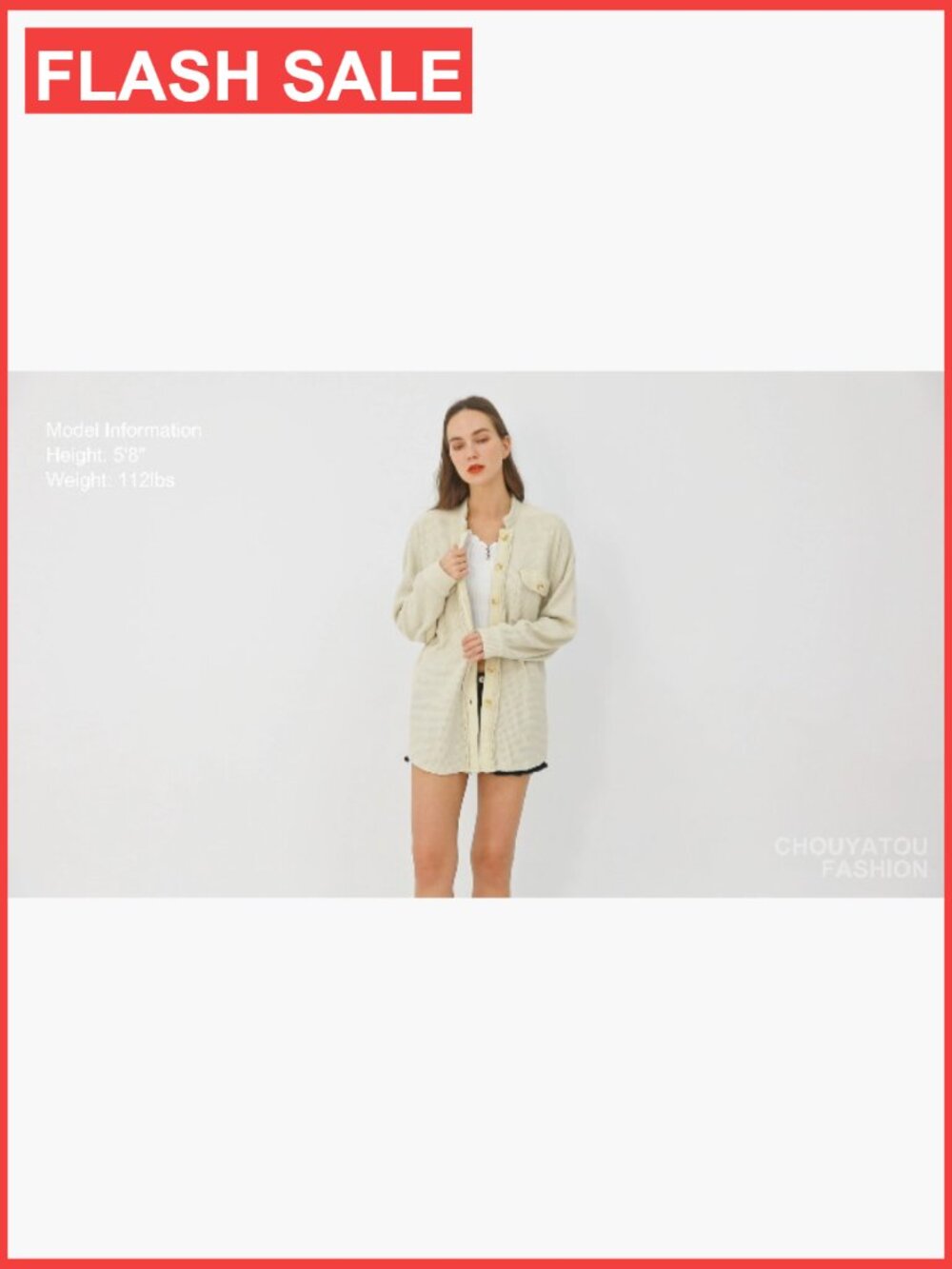 Waffle Knit Button Down Shacket Loose Fit Batwing Sleeve - Picture 6 of 6